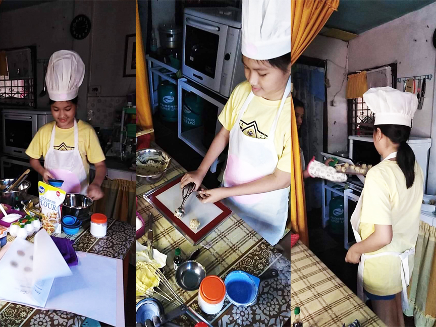 Collage of young girl baking
