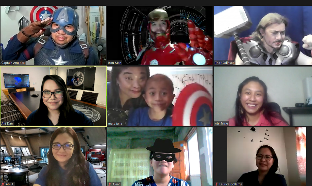 Screenshot of Zoom call among Make-A-Wish Philippines staff, wish kid and family, and partner cosplayers to bring hope